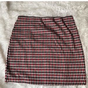 Red and Black Houndstooth Mini Skirt